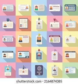 Id card icons set flat vector. Tag name. Template pass