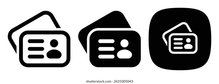 ID Card Icons Set, Outline, Solid and Glyph Styles Vector