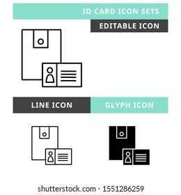 Id Card icons set vector design, modern editable line and  glyph icon, black colour and isolated for icon presentation, website and banner

