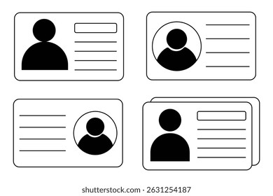 Ícone simples do crachá de identificação do cartão de identificação. Licença de motorista, verifique o documento. Passaporte biométrico de afiliação. Placa plana com informações.