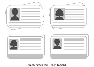 Id card identification badge simple icon. Driver license, verify document. Biometric membership passport. Flat card with information.