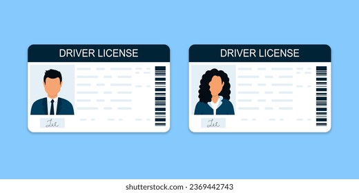 ID card. Identification document with person photo. Flat plastic identity document icon. Driver's license. Driver license plastic card template. Vector illustration