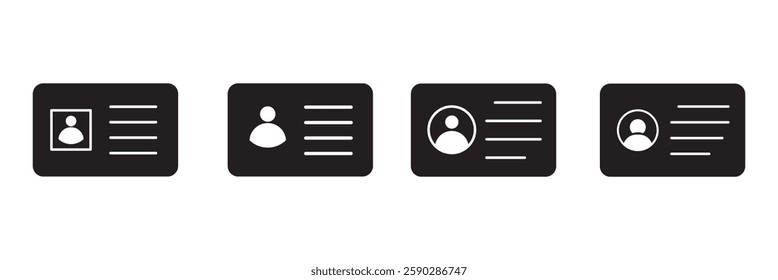 Id card or identification card icon set in flat, Linear, Glyph style. Identity tag document vector illustration on isolated background. Driver licence business concept.