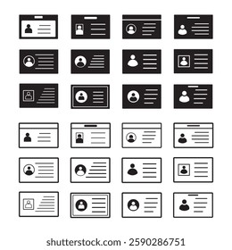 Id card or identification card icon set in flat, Linear, Glyph style. Identity tag document vector illustration on isolated background. Driver licence business concept.