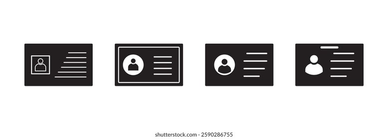 Id card or identification card icon set in flat, Linear, Glyph style. Identity tag document vector illustration on isolated background. Driver licence business concept.