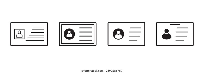 Id card or identification card icon set in flat, Linear, Glyph style. Identity tag document vector illustration on isolated background. Driver licence business concept.