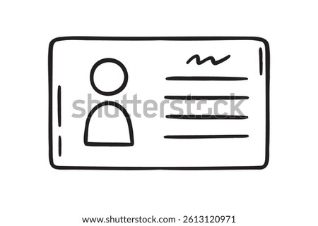 Id card Identity tag concept icon doodle hand drawn. Outline Id card line drawing clipart symbol. Vector illustration
