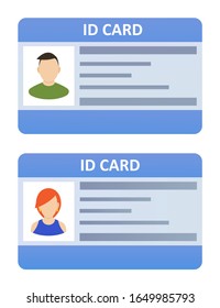 Id card, identity verification, person data. Woman and man. Vector illustration.