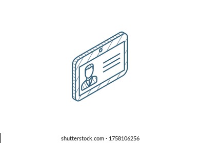 ID card isometric icon. 3d vector illustration. Isolated line art technical drawing. Editable stroke