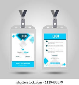 Id card with lanyard set isolated vector illustration. Blank plastic access card, name tag holder with pin ribbon, corporate card key, personal security badge, press event pass template.