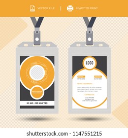 Id card with lanyard set isolated vector illustration. Blank plastic access card, name tag holder with pin ribbon, corporate card key, personal security badge, press event pass template.