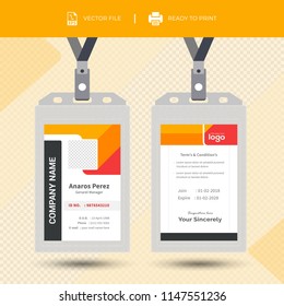 Id card with lanyard set isolated vector illustration. Blank plastic access card, name tag holder with pin ribbon, corporate card key, personal security badge, press event pass template.