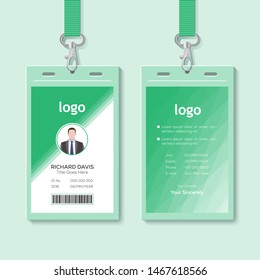 Id card with lanyard set isolated vector illustration. Blank plastic access card, name tag holder with pin ribbon, corporate card key, personal security badge, press event pass template. - Vector.