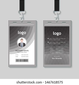 Id card with lanyard set isolated vector illustration. Blank plastic access card, name tag holder with pin ribbon, corporate card key, personal security badge, press event pass template. - Vector.