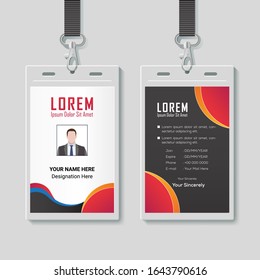 Id card with lanyard set isolated vector illustration. Blank plastic access card, name tag holder with pin ribbon, corporate card key, personal security badge, press event pass template.