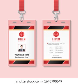 Id card with lanyard set isolated vector illustration. Blank plastic access card, name tag holder with pin ribbon, corporate card key, personal security badge, press event pass template.