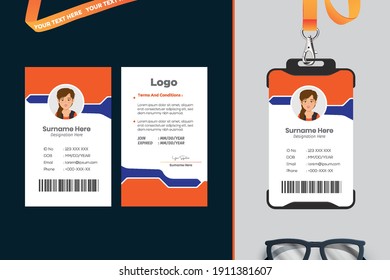 Id card with lanyard set isolated vector illustration. Blank plastic access card, name tag holder with pin ribbon, corporate card key, personal security badge, press event pass template.	
