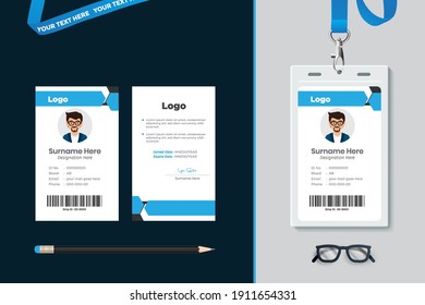 Id card with lanyard set isolated vector illustration. Blank plastic access card, name tag holder with pin ribbon, corporate card key, personal security badge, press event pass template.