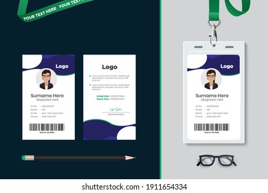 Id card with lanyard set isolated vector illustration. Blank plastic access card, name tag holder with pin ribbon, corporate card key, personal security badge, press event pass template.