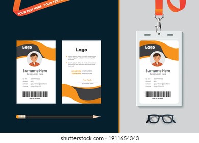 Id card with lanyard set isolated vector illustration. Blank plastic access card, name tag holder with pin ribbon, corporate card key, personal security badge, press event pass template.