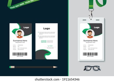 Id card with lanyard set isolated vector illustration. Blank plastic access card, name tag holder with pin ribbon, corporate card key, personal security badge, press event pass template.