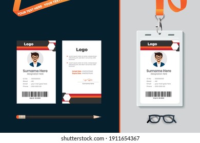 Id card with lanyard set isolated vector illustration. Blank plastic access card, name tag holder with pin ribbon, corporate card key, personal security badge, press event pass template.