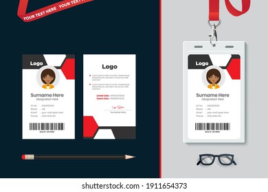 Id card with lanyard set isolated vector illustration. Blank plastic access card, name tag holder with pin ribbon, corporate card key, personal security badge, press event pass template.