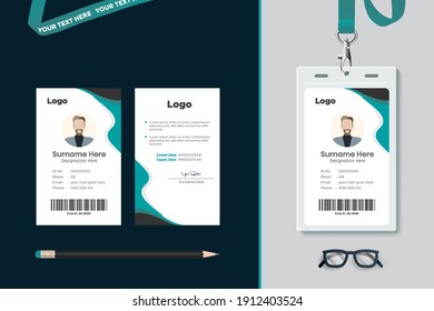 Id card with lanyard set isolated vector illustration. Blank plastic access card, name tag holder with pin ribbon, corporate card key, personal security badge, press event pass template.