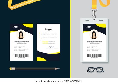 Id card with lanyard set isolated vector illustration. Blank plastic access card, name tag holder with pin ribbon, corporate card key, personal security badge, press event pass template.