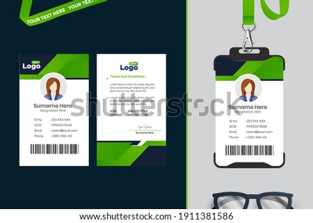 Id card with lanyard set isolated vector illustration. Blank plastic access card, name tag holder with pin ribbon, corporate card key, personal security badge, press event pass template.	
