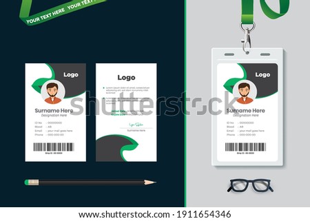 Id card with lanyard set isolated vector illustration. Blank plastic access card, name tag holder with pin ribbon, corporate card key, personal security badge, press event pass template.
