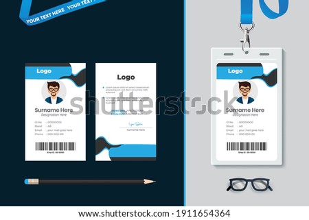 Id card with lanyard set isolated vector illustration. Blank plastic access card, name tag holder with pin ribbon, corporate card key, personal security badge, press event pass template.