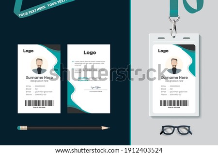Id card with lanyard set isolated vector illustration. Blank plastic access card, name tag holder with pin ribbon, corporate card key, personal security badge, press event pass template.
