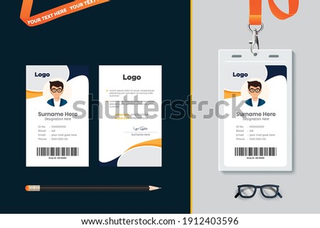 Id card with lanyard set isolated vector illustration. Blank plastic access card, name tag holder with pin ribbon, corporate card key, personal security badge, press event pass template.