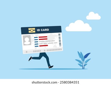 ID card with legs. Isometric Personal business card. Vector illustration of insurance concept.