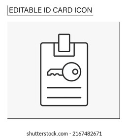  ID Card Line Icon. Badge With Key. Personal Information. Biometric Data. Identity Detection Concept. Isolated Vector Illustration.Editable Stroke