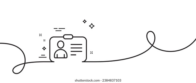 ID card line icon. Continuous one line with curl. User Profile sign. Person silhouette symbol. Identification plastic card. ID card single outline ribbon. Loop curve pattern. Vector
