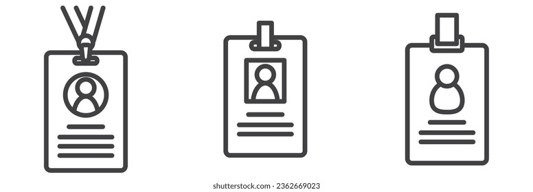 ID card line icon, identification and card holder, office badge vector icon, Set of electronic cards, ID and Verification Related Vector Line Icons.  Icons as identity, Driving License, Legal document