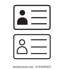 Conjunto de iconos de línea de tarjeta de identificación aislado sobre fondo blanco. Ilustración vectorial de la insignia de Identificación, Licencia del conductor o el símbolo de información personal del perfil de usuario.