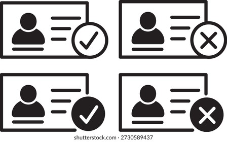 ID card line icon set. Modern identification and profile symbols. Minimalist personal identity and access signs. Creative verification and authentication symbols interface elements. 