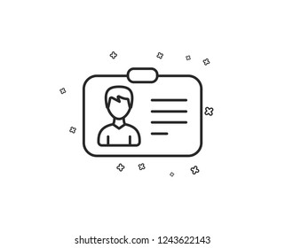 ID card line icon. User Profile sign. Male Person silhouette symbol. Identification plastic card. Geometric shapes. Random cross elements. Linear Identification card icon design. Vector