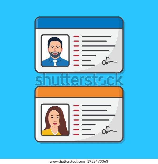 ID Card With Male And Female Photo\
Vector Icon Illustration. The Idea Of Personal\
Identity