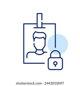 Id card with man avatar and lock. Safeguarding personal information. Protecting data and identity. Vector icon