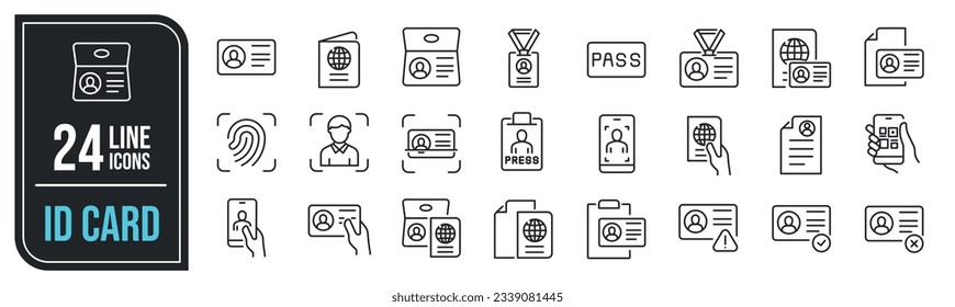 ID Card minimal thin line icons. Related passport, identification, authentication, immigration,. Vector illustration.