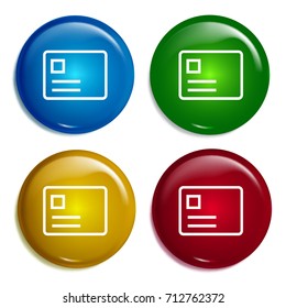 Id card multi color gradient glossy badge icon set. Realistic shiny badge icon or logo mockup