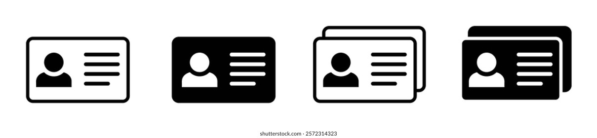 ID card outline icon set isolated on white background. Identification card icon. Identity document vector. Pass card identity. Face ID card. Identification, driver's license icon.