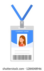 ID card plactic badge with photo and name. Identification document. Personal pass. Isolated flat vector illustration