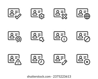 ID card Preferences and Configurations vector line icons. Identity Document Settings outline icon set.