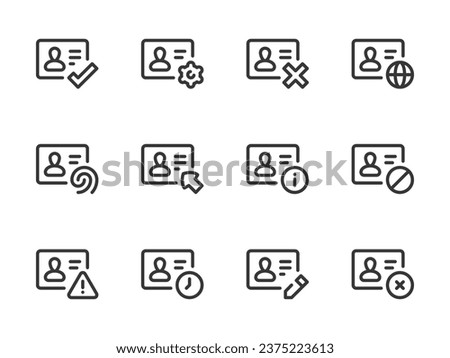 ID card Preferences and Configurations vector line icons. Identity Document Settings outline icon set.
