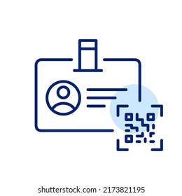 ID card with a QR code identification. Pixel perfect, editable stroke line art icon